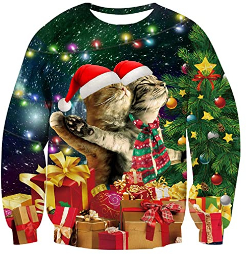 Goodstoworld Jultröja, 3D, unisex, tryck, pullover, jul, pullover, ful jultröja, Titan Cat, M