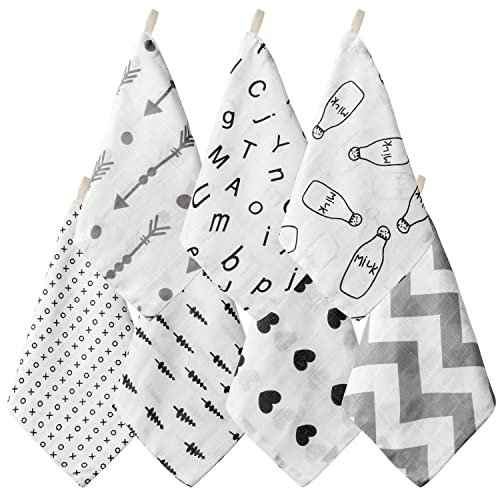 GROBRO7 7Pcs Baby Musselin Waschlappen Neugeborenen Baumwolle Gesicht Sabber Handtücher Kleinkind Zahnen Fütterung, weiche saugfähige Kleinkinder Geschenke, Maschine waschbar(Schwarz & Grau), 25*25cm