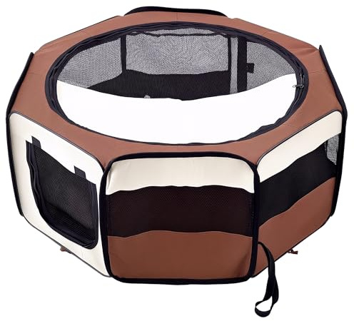 PawHut Parc enclos Pliable pour Chats et Petits Animaux octogonale en Tissu Oxford et Acier - dim. Ø 90 x 41H cm - Beige Marron