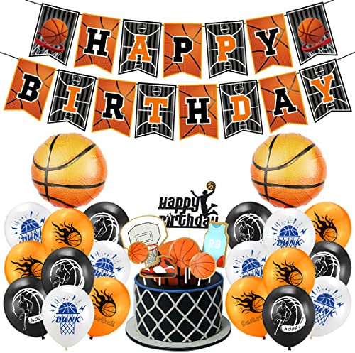 Decoración Cumpleaños Baloncesto, Globos de Baloncesto, Decoracion de Tarta, Pancarta de Cumpleaños de Baloncesto, Suministros de Fiesta Deportiva para Niños Adolescentes Adultos