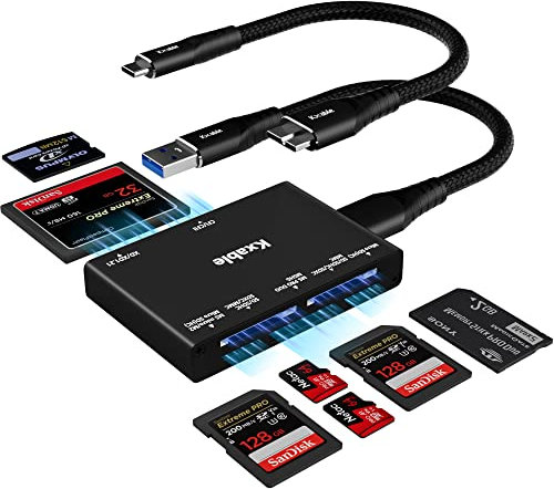 SD Card Reader 7 in 1, Kxable USB 3.0 Memory Card Reader/Writer 5Gbps, for SD/Micro SD/MS/CF/MMC/XD/SDHC/SDXC Camera Memory Card, Reader for Mac OS, Windows, Linux- with 2 USB A/C to Micro 3.0 Cables
