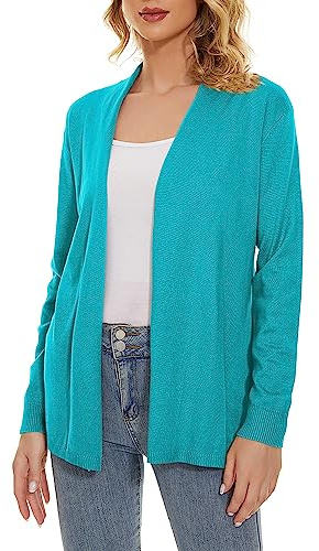 Satuun Cardigan da donna casual aperto sul davanti leggero a maniche lunghe traspirante morbido drappeggio spolverino, Blu indaco, X-Large