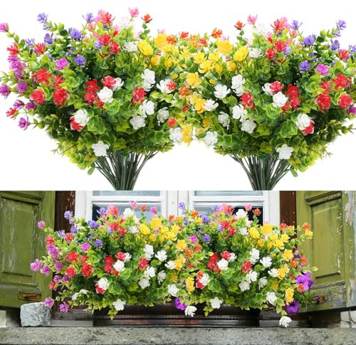 Yoicn Lth 14 Stück Künstliche Blumen UV Beständig, Künstliche Pflanze Indoor und Outdoor, Kunststoff Blumen für Blumenarrangement, Garten, Haus und Dekorationen