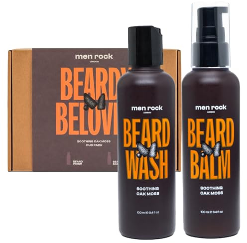 Men Rock Beard Care Kit for Men – Oak Moss Beard Grooming Kit with Beard Balm & Beard Shampoo – Beard Conditioner, Beard Moisturiser for Men, Beard Softener, Beard Growth & Care Set