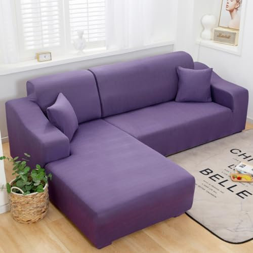 JunJiale Sektionale Couchbezüge, L-Form, Sofabezug, super dehnbar, 2 Stück, Sofa-Schonbezüge für 3 + 4-Sitzer, Sektional-Chaiselongue-Schonbezug für Haustiere, lila