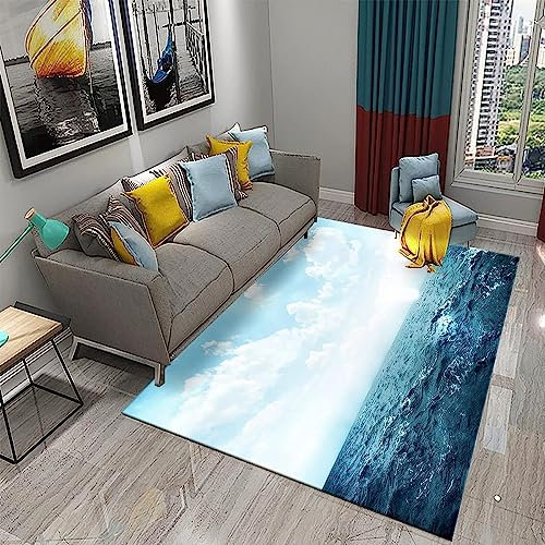 Kinderteppich Wunderschöne Landschaft Aus Weißen Wolken Und Meerwasser - Kurzflor Teppich Kinderzimmer Spielteppich Antiallergen Und Extra Weich - Babyzimmer Teppiche Für Junge Und Mädchen B -0E5M+P2W