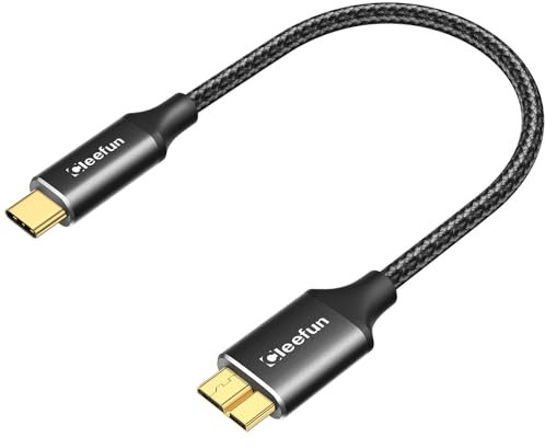 CLEEFUN USB Micro B vers USB C 0,3m, Câble de Disque dur Durable en Nylon USB 3.1 Micro-B (10Gbps), Compatible avec Seagate,WD,Toshiba,Samsung, Disque dur Externe Portable, Appareil Photo