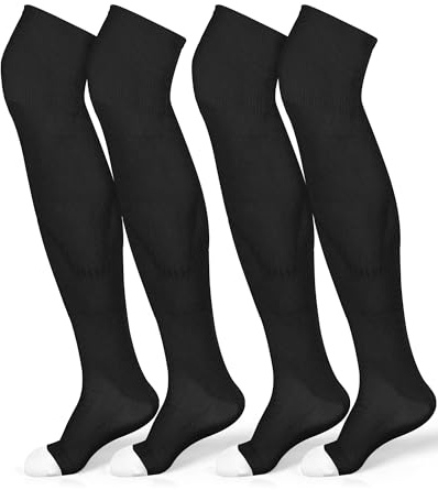 Panitay 2 Pairs Over The Knee Baseball Socks High Football Softball Socks Sport Extra Long for Boys Girls Youth Women Men(S,Black and White)