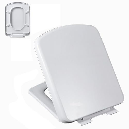 VCADEN WC-Sitz mit Absenkautomatik, Toilettensitz aus Harnstoff-Formaldehyd, Toilettendeckel mit Softclose 360° Verstellbaren Scharnieren, Klobrille mit Quick-Release-Funktion, Quadrat, Weiß,04G