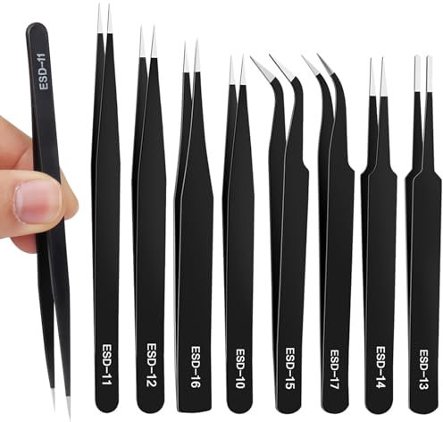 TAIHOBO Pinzetten Set Modellbau, 8-teilig Präzisions Pinzette Basteln, Pinzette Spitz Antistatisch ESD, Edelstahl Stumpfe ＆ Spitze Pinzette Set, für Präzisionsarbeit Computer Uhren Reparaturen