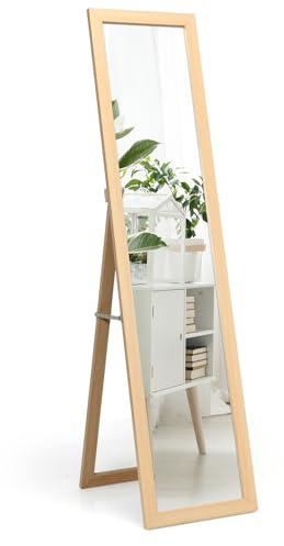 LIFEZEAL 2 in 1 Standspiegel, Ganzkörperspiegel aus Holzrahmen, Wandspiegel 155 x 37 cm, Stehspiegel Bodenspiegel für Wohnzimmer Flur Schlafzimmer Garderobe