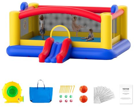 VEVOR Aufblasbares Hüpfburg, Hochwertiges Spielhaus-Trampolin für den Außenbereich, Hüpfburg mit Gebläse, Rutsche und Aufbewahrungstasche, 450 x 440 x 203 cm Hüpfburg für den Garten der Familie