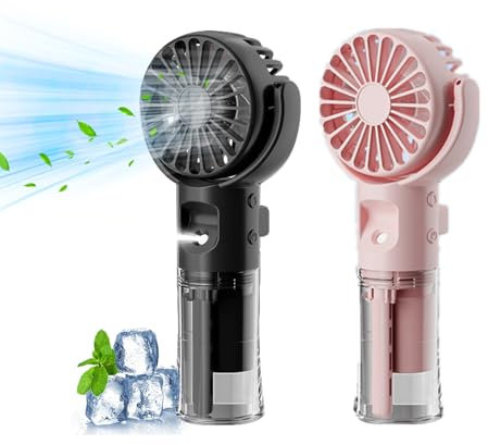 Handventilator Mit Wasser | Tragbarer Handventilator USB Wiederaufladbar | Hand Fan Mit 4 Geschwindigkeiten | 800 MAh Powerbank Batteriebetrieben Max 12 Hrs Runtime Taschenventilator (Schwarz+ Rosa)