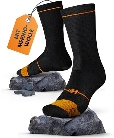 ZEBRAX® Set di 2 calze da trekking in lana merino da uomo e da donna [taglie 37-48] imbottite per un comfort di corsa al 100%, traspiranti, Nero , XL