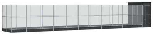 vidaXL Voljär med utbyggnad silver 1244x203x216 cm stål, voljär, fågelburar, utomhusvoljärer, voljärer, utomhusvoljär, utomhusbur, utomhusburar