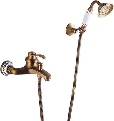 Miscelatore per Vasca da Bagno, con Doccia a Mano, Kit Miscelatore per Doccia da Bagno con Montaggio a Parete retrò in Rame Fornito con Tubo da 1,5 m e Supporto, Adatto per Bagno/Vasca/docci