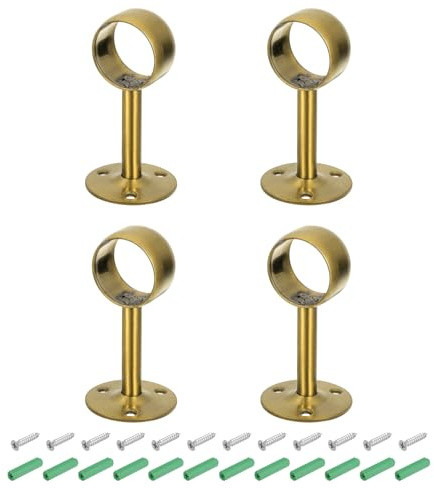 sourcing map 4 Pcs 1.26 Inch Curtain Rod Holder, Ceiling Mount Pipe Flange Socket, Stainless Steel Closet Rod Bracket with Screws, Gold