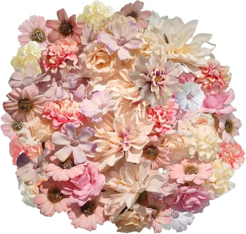 SHUOHONG 40 Stück Kunstblumen zum Basteln, Klein Blumenköpfe 4~8 cm, Blumen Deko, Künstliche Blumen, Rosen Hortensien Fake Blumen, Artificial Flowers für Tortendeko Hochzeitsdeko (Rosa)