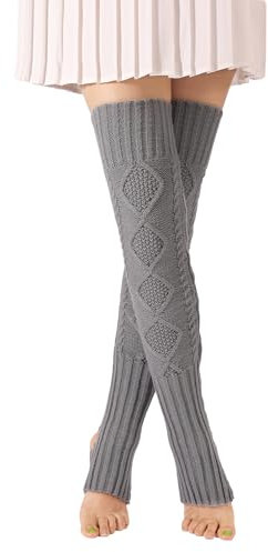 FGFD&OU Calze al ginocchio da donna a maglia calze sopra il ginocchio spesse e calde termiche calze natalizie lunghe per donne (Grigio Chiaro)