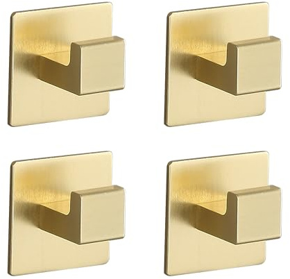 BVL Handtuchhaken Gebürstet Gold, 4 Stück Haken Selbstklebend, Eckig Klebehaken Wandhaken Selbstklebend