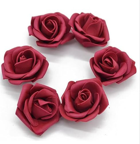 YKAFADE 200 Stück Schaumrosen Künstliche Blumen Rosenköpfe- 6cm Künstliche Rosen Blumen Schaum Simulation Rosen für DIY Hochzeitssträuße Blumenarrangements Partytische Heimdekorationen,Weinrot