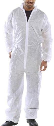 OS Smart Choice Lightweight Disposable Boilersuit, White, Non-woven Polypropylene, Elasticated Hood, Waist, Wrists and Ankles, Laboratory Overall, Coverall (5, WHITE, MEDIUM)