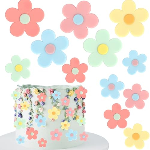 SYKYCTCY 30 Pack Flowers Cupcake Toppers Spring Bridal Engagement Cake Decorations Flowers Cupcake Picks for Baby Shower Kids Birthday Party Cake Food Decorations Supplies