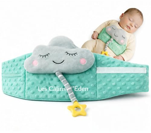 Ceinture bouillotte bébé anti-coliques – poche gel chaud/froid, doudou musical amovible, anneau de dentition silicone étoile, housse satin – soulage coliques & ballonnements – Certifiée CE