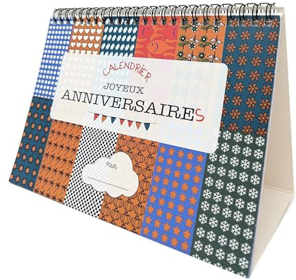 Calendrier Perpétuel Anniversaires A5 | Chevalet à Spirales 13 Pages | Sans Année | Design Coloré Joyeux Anniversaires | Pour Dates Importantes & Fêtes | Réutilisable