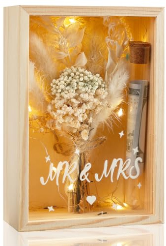 Aolso Cornice 3D Profonda in legno,16x10.7 cm Cornice 3D con Foglio Vetroso Trasparente,Bouquet,Retro in Lino,Cornici Contenitore Riempibile per Fiore Souvenir,per Tavolo Decorativo