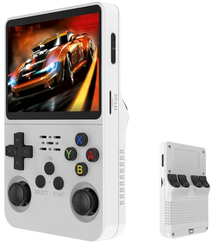 R36S Consola Retro Portatil, Pantalla IPS de 3.5 Pulgadas, Consola de Videojuegos Portátil con Sistema Linux de Código Abierto, Tarjeta TF de 128GB, 40 000 Juegos Clásicos(White,No Memory Card)