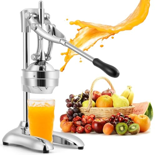 Moongiantgo Exprimidor Manual Profesional de Doble Modo de Acero Inoxidable | Exprimidor de Cítricos con Brazo de Palanca Ergonómico, Ideal para Naranja, Limón, Granada, Lima, Sandía y Más