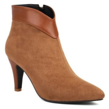 Damen Stilvoll Spitze Zehen Stiefeletten Wildleder Stiletto Absätze Seitlicher Reißverschluss Pumps Elegante Abendparty Büroschuhe,Braun,37 EU