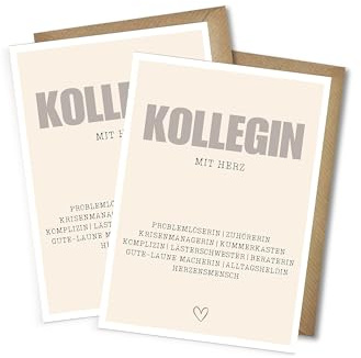 2er-Set Grußkarten „Kollegin mit Herz“ – Grußkarten – Dankeskarte für Kolleginnen – Wertschätzung im Alltag Büro - mit Umschlägen (2er-Set)