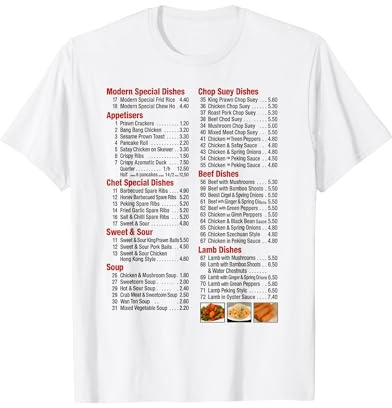 Chinese Takeaway menu Funny Halloween Costume idea T-Shirt