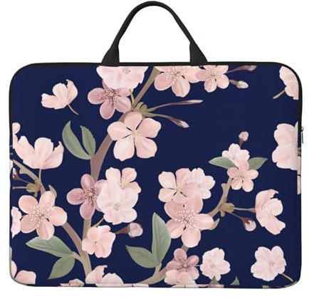 Fleur de Cerisier Florale Sakura Bleu Marine,Housse pour Ordinateur Portable 14 Pouces, Sacoche pour Ordinateur Portable, Mallette avec poignée