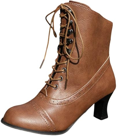 Generisch 2025 Bottines à talons hauts pour femmes Grandes tailles Bottes pour femmes style britannique Talon épais Bottes courtes Bottes de moto mi-hautes Bottes pour femmes Bottes, marron, 41 EU