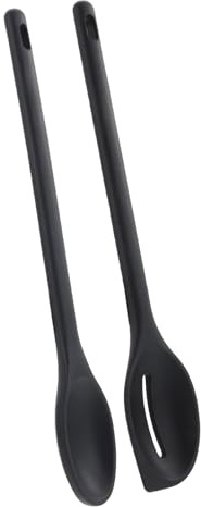 VALICLUD Cuillère à Trous Multifonction en Silicone Noir Grosse Taille, Cuillère Cuisine Ménagère Résistante la Chaleur, Lot de 2 Set pour Préparation et Service Cuisine Familiale et Professionnelle
