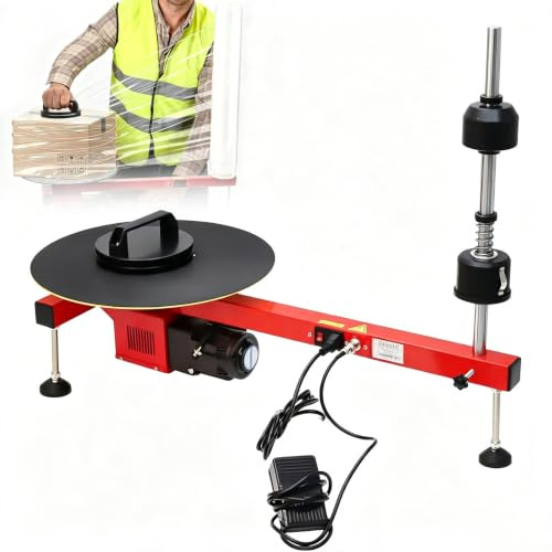 WHOOLEFUN Elektrisk töjbar filmomslagsmaskin, för 27,5 tum nedre filmbredd, 30 RPM töjbar filmdispenser, 15,7 tum roterande plattform omslagsbord