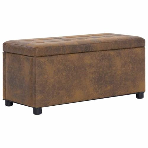 Nusvialune Ottoman med lagringsutrymme 87,5 cm brun mocka-utseende sittkista, golvbänk, förvaringsbänk, soffbord