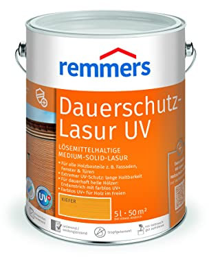 Remmers Dauerschutz-Lasur UV kiefer, 5 Liter, Dekorative Medium-Solid-Lasur für Außen, auch für helle Farbtöne und farblos UV+, wetterbeständig