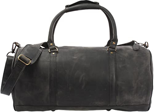LECONI Reisetasche für Damen & Herren Ledertasche Weekender groß Sporttasche Männer + Frauen Handgepäck Sporttasche echtes Rinds-Leder Natur Retro 53x28x28cm grau LE2004-wax