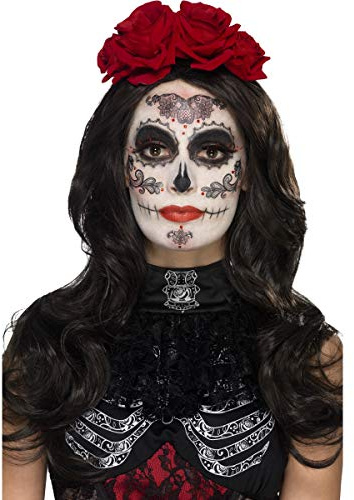 Smiffys Tag der Toten Glamour-Make-up-Kit, Aqua,Schwarz, Transferfolien, Schminke, Wimpern, Schmuckund Applikatoren Halloween