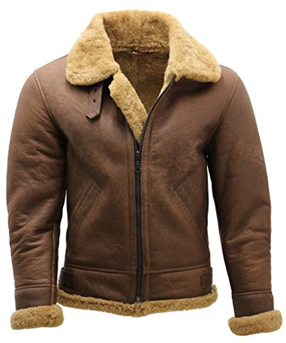 Infinity Leather Herren Braun B3 Shearling Schaffell WW 2 Bomber Leder Fliegend Flieger Jacke