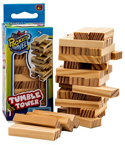 JA-RU Mini Tumbling Tower Game (3 Tower Set) 4 Inch Small Size Wooden Blocks. Building Games and Stacking Game for Kids. Indoor Outdoor Sport Activities. 3276-3p