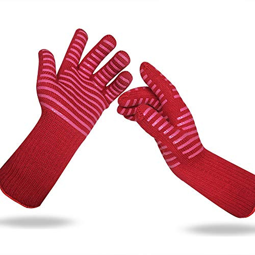 MIG4U BBQ Grill Gloves,Oven Gloves Extreme 500 Degrees Heat Resistant Grilling Gloves with Food Grade Non-Slip Silicone Dots for Cooking, Grilling, Baking, Smoker, Barbecue, Kitchen(13 Red)