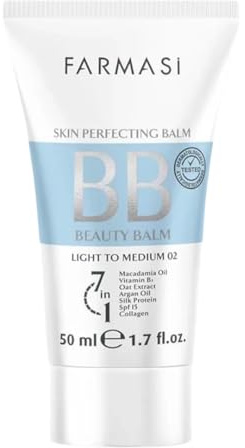 FARMASi BB Cream Beauty Balm, Tinted Moisturizer with SPF 15, Lightweight Matte Finish, Buildable Coverage Face Makeup, 1.7 fl oz, 02 Light to Medium