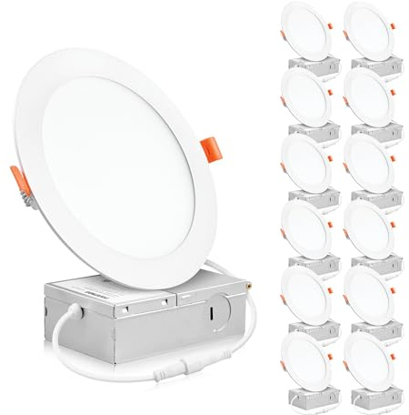 PARMIDA (12 Pack) 6 Inch Ultra-Thin LED Recessed Ceiling Light with Junction Box, 12W, Dimmable Canless Wafer Slim Panel Downlight, IC Rated, ETL-Listed - 5000K