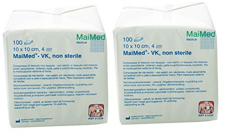 MaiMed Vlies Kompressen VK unsteril 10 x 10 cm 4 lagig (4-fach) 2 x 100 Stück (200 Stück) Vlieskompressen