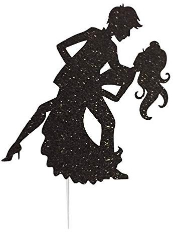 LissieLou Man and Women Dancing Silhouette Wedding Cake Topper Glitter Card Black Made in the UK…
